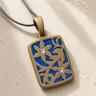 Flowered Rectangle Bronze Finish with Opal Blue Waters Ash Resin Jewelry