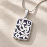 Flowered Rectangle Sterling Silver with Black Flame Opal Ash Resin Jewelry
