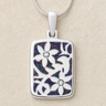 Flowered Rectangle Sterling Silver with Black Flame Opal Ash Resin Jewelry