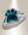 Women's Sterling Silver Paw Print Ash Ring with Aqua