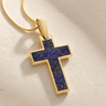 Solid 14K Gold Cultured Cross with Black Flame Opal Ash Resin Jewelry