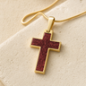 Solid 14K Gold Cultured Cross with Crimson Ash Resin Jewelry