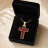 Solid 14K Gold Cultured Cross with Crimson Ash Resin Jewelry