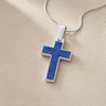 Solid 14K White Gold Cultured Cross with Opal Blue Waters Ash Resin Jewelry