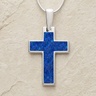 Solid 14K White Gold Cultured Cross with Opal Blue Waters Ash Resin Jewelry