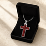 Solid 14K White Gold Cultured Cross with Crimson Ash Resin Jewelry