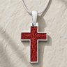 Solid 14K White Gold Cultured Cross with Crimson Ash Resin Jewelry