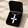 Solid 14K White Gold Honoring Cross with Black Flame Opal Ash Resin Jewelry