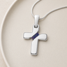 Solid 14K White Gold Honoring Cross with Black Flame Opal Ash Resin Jewelry