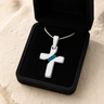 Solid 14K White Gold Honoring Cross with Aqua Ash Resin Jewelry