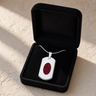 Solid 14K White Gold Honored Rectangle with Scarlet Pearl Opal Ash Resin Jewelry