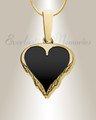 Solid 14K Gold Feathered Heart with Black Ash Resin Jewelry