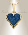 Solid 14K Gold Feathered Heart with Cobalt Ash Resin Jewelry