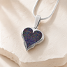 Solid 14K White Gold Feathered Heart with Black Flame Opal Ash Resin Jewelry