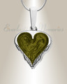 Solid 14K White Gold Feathered Heart with Sage Ash Resin Jewelry