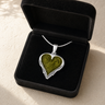 Solid 14K White Gold Feathered Heart with Sage Ash Resin Jewelry