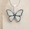 Solid 14K White Gold Lovable Butterfly with Crushed Cream Opal Ash Resin Jewelry