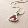 Solid 14K White Gold Two Of A Kind Heart with Crimson Ash Resin Jewelry