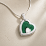 Solid 14K White Gold Two Of A Kind Heart with Seafoam Ash Resin Jewelry