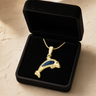 Solid 14K Gold Jubilant Dolphin with Cobalt Ash Resin Jewelry