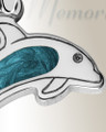 Solid 14K White Gold Jubilant Dolphin with Aqua Ash Resin Jewelry