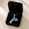 Solid 14K White Gold Jubilant Dolphin with Aqua Ash Resin Jewelry