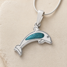 Solid 14K White Gold Jubilant Dolphin with Aqua Ash Resin Jewelry