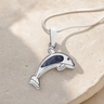 Solid 14K White Gold Jubilant Dolphin with Slate Ash Resin Jewelry