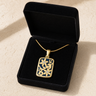 Solid 14K Gold Flowered Rectangle with Cobalt Ash Resin Jewelry