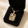 Solid 14K Gold Flowered Rectangle with Carob Ash Resin Jewelry