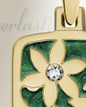 Solid 14K Gold Flowered Rectangle with Seafoam Ash Resin Jewelry