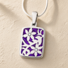 Solid 14K White Gold Flowered Rectangle with Lilac Pearl Opal Ash Resin Jewelry