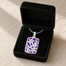 Solid 14K White Gold Flowered Rectangle with Lilac Pearl Opal Ash Resin Jewelry
