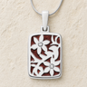 Solid 14K White Gold Flowered Rectangle with Crimson Ash Resin Jewelry