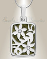 Solid 14K White Gold Flowered Rectangle with Sage Ash Resin Jewelry
