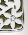 Solid 14K White Gold Flowered Rectangle with Sage Ash Resin Jewelry