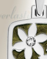 Solid 14K White Gold Flowered Rectangle with Sage Ash Resin Jewelry