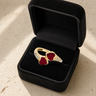 Solid 14K Gold Women's Rosalia Ash Ring with Scarlet Pearl Opal