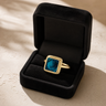 Solid 14K Gold Women's Granville Ash Ring with Aqua