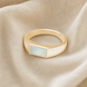 Solid 14K Gold Men's Desoto Ash Ring with Crushed Cream Opal
