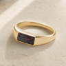 Solid 14K Gold Men's Desoto Ash Ring with Black Flame Opal
