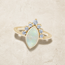 Solid 14K Gold Women's Lakeway Ash Ring with Crushed Cream Opal