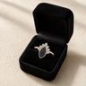 Solid 14K Gold Women's Lakeway Ash Ring with Black Flame Opal