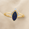 Solid 14K Gold Women's Lakeway Ash Ring with Black Flame Opal