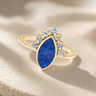 Solid 14K Gold Women's Lakeway Ash Ring with Opal Blue Waters