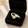 Solid 14K Gold Women's Rosalia Ash Ring with Crushed Cream Opal