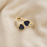 Solid 14K Gold Women's Rosalia Ash Ring with Black Flame Opal