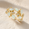 Solid 14K Gold Women's Chatelain Ash Ring with Crushed Cream Opal