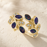 Solid 14K Gold Women's Chatelain Ash Ring with Black Flame Opal