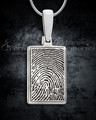 Solid 14k White Gold Genuine Rectangle Signature Fingerprint Necklace